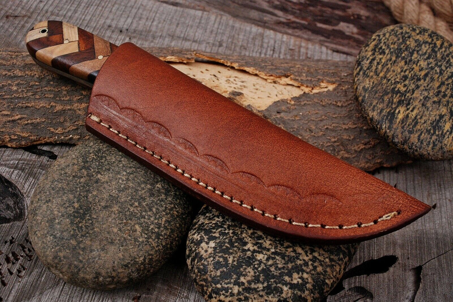 HS-501 Custom Handmade Damascus Hunting/Skinner Knife With Camel Bone  Handle