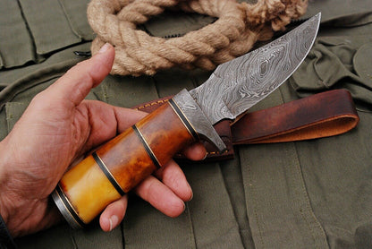 HS-500 Custom Handmade Damascus Hunting Knife With Camel Bone  Handle