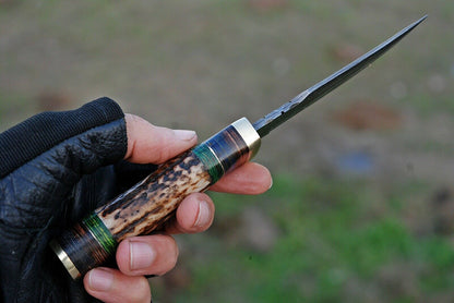 HS-498 Custom Handmade Damascus Hunting Knife With Stag Horn Handle