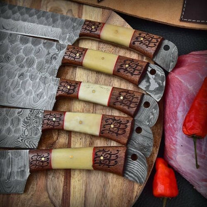 HS-156 Custom Handmade HAND FORGED DAMASCUS STEEL CHEF KNIFE Set Kitchen Knives Set
