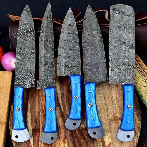 HS-155 Custom Handmade HAND FORGED DAMASCUS STEEL CHEF KNIFE Set Kitchen Knives Set