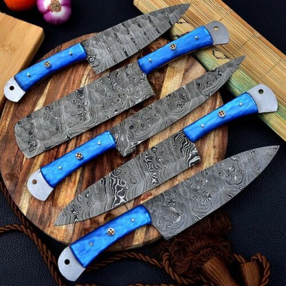HS-155 Custom Handmade HAND FORGED DAMASCUS STEEL CHEF KNIFE Set Kitchen Knives Set