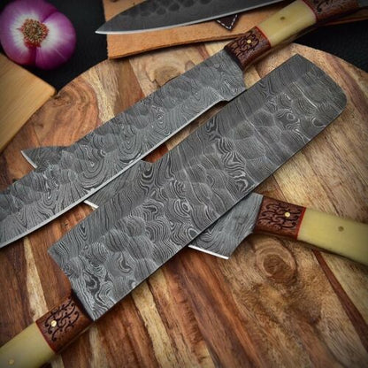 HS-156 Custom Handmade HAND FORGED DAMASCUS STEEL CHEF KNIFE Set Kitchen Knives Set