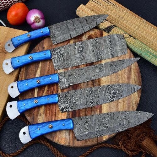 HS-155 Custom Handmade HAND FORGED DAMASCUS STEEL CHEF KNIFE Set Kitchen Knives Set