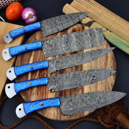 HS-155 Custom Handmade HAND FORGED DAMASCUS STEEL CHEF KNIFE Set Kitchen Knives Set