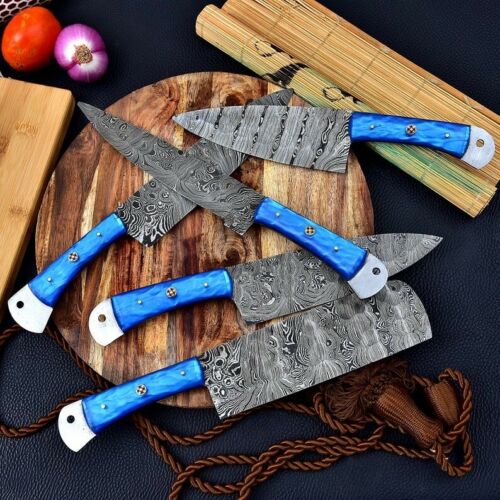 HS-155 Custom Handmade HAND FORGED DAMASCUS STEEL CHEF KNIFE Set Kitchen Knives Set