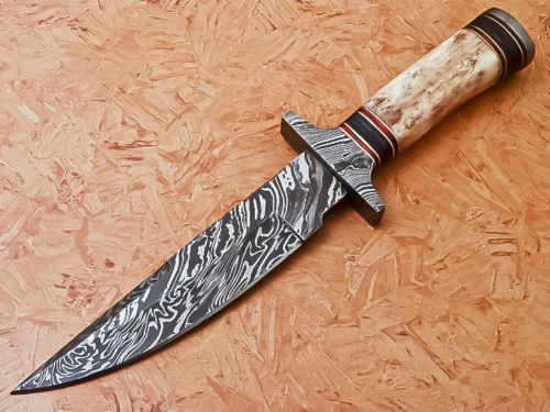 HS-539  Custom Handmade Damascus Hunting Knife With Colored Camel Bone Handle