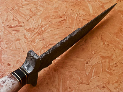 HS-539  Custom Handmade Damascus Hunting Knife With Colored Camel Bone Handle