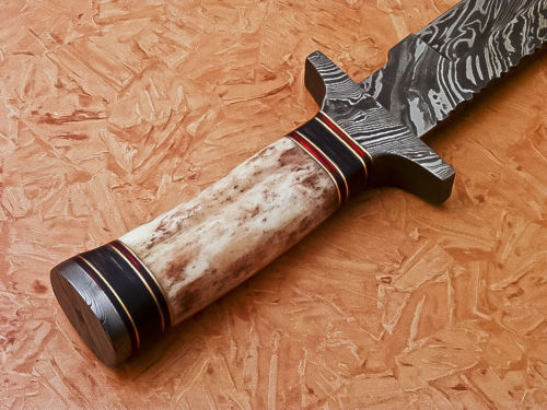 HS-539  Custom Handmade Damascus Hunting Knife With Colored Camel Bone Handle