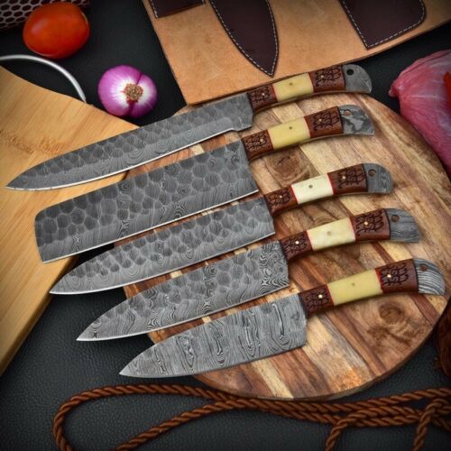 HS-156 Custom Handmade HAND FORGED DAMASCUS STEEL CHEF KNIFE Set Kitchen Knives Set