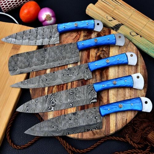 HS-155 Custom Handmade HAND FORGED DAMASCUS STEEL CHEF KNIFE Set Kitchen Knives Set