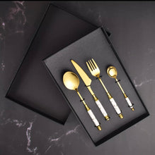 Load image into Gallery viewer, HS Cutlery | Stainless Steel Cutlery Set Gold-Dinner Table Spoons- Gold Plated 4 Pcs Set
