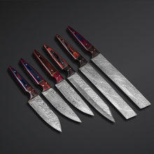 Load image into Gallery viewer, HS-210 Custom Handmade Damascus KItchen-Chef Knives Set Lot Of Six Pecs With Wood Handle
