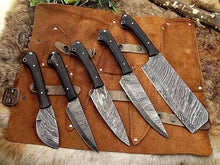 Load image into Gallery viewer, HS-241  Custom Handmade Damascus Kitchen-Chef Knives Set Lot Of Five Pecs With Buffalo Horn Handle
