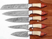 Load image into Gallery viewer, HS-244 Custom Handmade Damascus Kitchen-Chef Knives Set Lot Of Five Pecs With Stag Horn Handle
