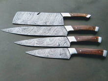 Load image into Gallery viewer, HS-234 Custom Handmade Damascus KItchen-Chef Knives Set Lot Of Four Pecs With Wood Handle
