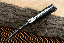 Load image into Gallery viewer, Custom Handmade Damascus Steel Back-Lock Pocket | Folding Knife | Leather Sheath- Black Sheet Handle
