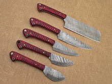 Load image into Gallery viewer, HS-252 Custom Handmade Damascus Kitchen-Chef Knives Set Lot Of 5 Pecs With Hard Wood  Handle
