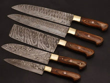 Load image into Gallery viewer, HS-238 Custom Handmade Damascus Kitchen-Chef Knives Set Lot Of Five Pecs With Wood Handle
