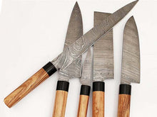 Load image into Gallery viewer, HS-247 Custom Handmade Damascus Japanese Style Kitchen-Chef knives Set Lot Of Six Pecs With Bone + Hard Wood Handle
