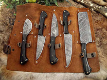 Load image into Gallery viewer, HS-241  Custom Handmade Damascus Kitchen-Chef Knives Set Lot Of Five Pecs With Buffalo Horn Handle
