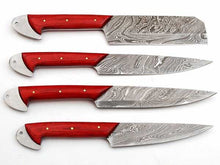 Load image into Gallery viewer, HS-243 Custom Handmade Damascus Kitchen-Chef Knives Set Lot Of Four Pecs With Hard Wood Handle
