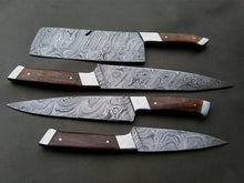 Load image into Gallery viewer, HS-234 Custom Handmade Damascus KItchen-Chef Knives Set Lot Of Four Pecs With Wood Handle
