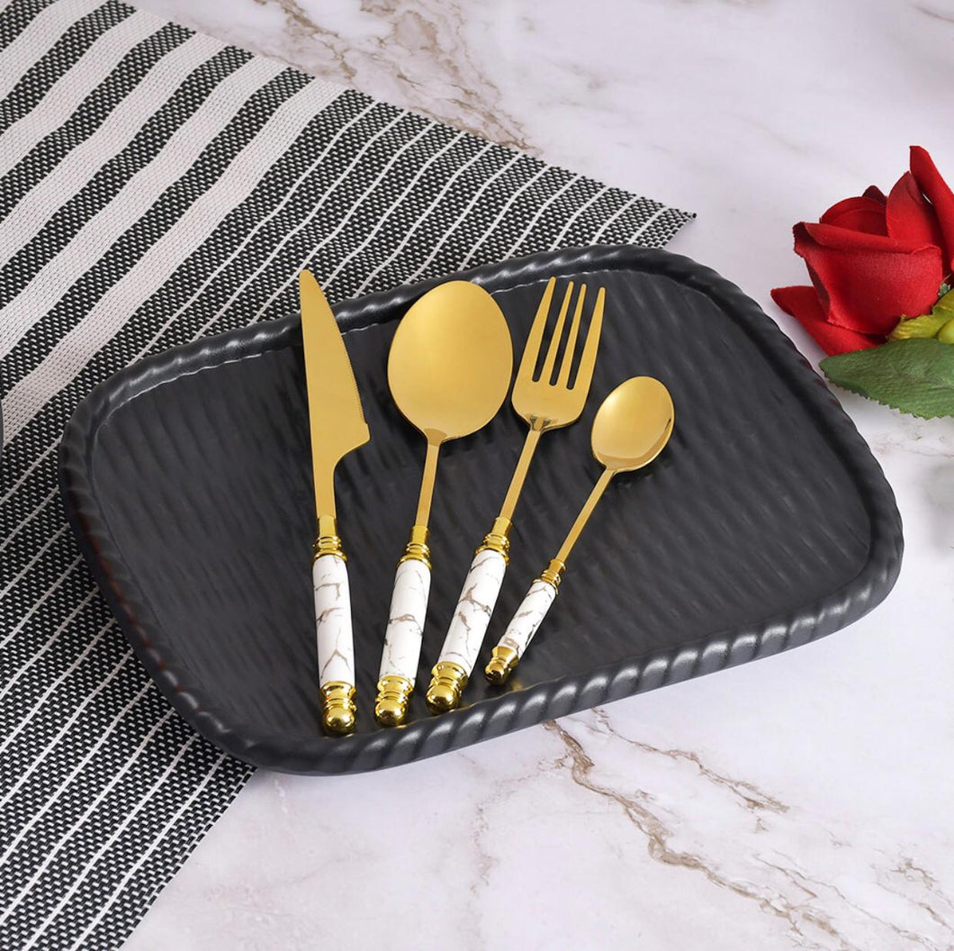 HS Cutlery | Stainless Steel Cutlery Set Gold-Dinner Table Spoons- Gold Plated 4 Pcs Set