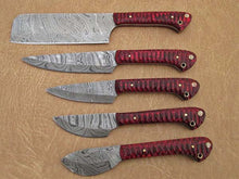 Load image into Gallery viewer, HS-252 Custom Handmade Damascus Kitchen-Chef Knives Set Lot Of 5 Pecs With Hard Wood  Handle
