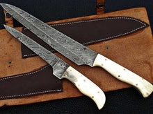 Load image into Gallery viewer, HS-240 Custom Handmade Damascus Kitchen-Chef Knives Set Lot Of Two Pecs With Camel Bone Handle
