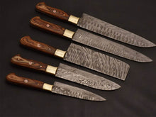 Load image into Gallery viewer, HS-238 Custom Handmade Damascus Kitchen-Chef Knives Set Lot Of Five Pecs With Wood Handle
