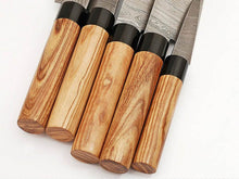 Load image into Gallery viewer, HS-247 Custom Handmade Damascus Japanese Style Kitchen-Chef knives Set Lot Of Six Pecs With Bone + Hard Wood Handle
