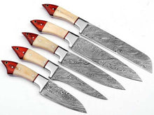 Load image into Gallery viewer, HS-244 Custom Handmade Damascus Kitchen-Chef Knives Set Lot Of Five Pecs With Stag Horn Handle
