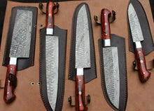 Load image into Gallery viewer, HS-206 Custom Handmade Damascus KItchen-Chef Knives Set Lot Of Five Pecs With Hard Wood Handle
