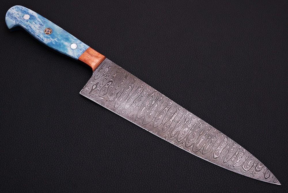 HS-458 Custom Handmade Damascus Kitchen/Chef Knife - Camel Bone Handle - Best Price