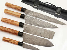 Load image into Gallery viewer, HS-247 Custom Handmade Damascus Japanese Style Kitchen-Chef knives Set Lot Of Six Pecs With Bone + Hard Wood Handle
