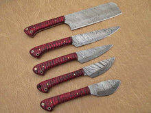 Load image into Gallery viewer, HS-252 Custom Handmade Damascus Kitchen-Chef Knives Set Lot Of 5 Pecs With Hard Wood  Handle
