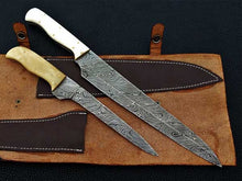 Load image into Gallery viewer, HS-240 Custom Handmade Damascus Kitchen-Chef Knives Set Lot Of Two Pecs With Camel Bone Handle
