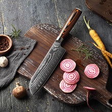 Load image into Gallery viewer, HS-175 Custom Handmade Damascus Six Pecs Kitchen/Chef Knives - Hard Wood Handle
