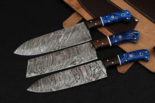 Load image into Gallery viewer, HS-209 Custom Handmade Damascus KItchen-Chef Knives Set Lot Of Three Pecs With Bone Handle
