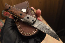 Load image into Gallery viewer, Custom Handmade Damascus Folding/Pocket Knife Liner Lock With Wood Handle
