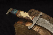 Load image into Gallery viewer, HS-528 Custom Handmade Damascus Hunting Knife With Camel Bone &amp; Hard Wood Handle
