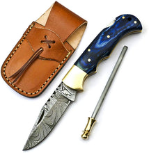 Load image into Gallery viewer, Custom Handmade Damascus 6.5 Inch Pocket Knife for Men Best EDC Camping Knife
