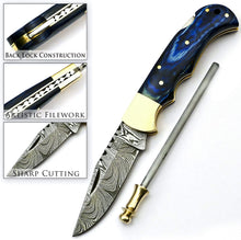 Load image into Gallery viewer, Custom Handmade Damascus 6.5 Inch Pocket Knife for Men Best EDC Camping Knife

