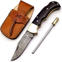 Load image into Gallery viewer, Custom Handmade Damascus 6.5 Inch Pocket Knife for Men Best EDC Camping Knife
