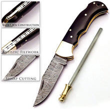 Load image into Gallery viewer, Custom Handmade Damascus 6.5 Inch Pocket Knife for Men Best EDC Camping Knife
