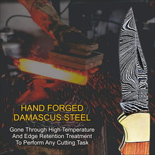 Load image into Gallery viewer, Custom Handmade Damascus Steel Back-Lock Pocket | Folding Knife | Leather Sheath-Wood Handle
