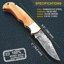 Load image into Gallery viewer, Custom Handmade Damascus Steel Back-Lock Pocket | Folding Knife | Leather Sheath-Wood Handle
