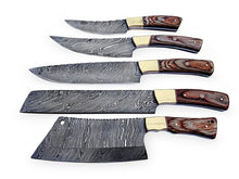 Load image into Gallery viewer, HS-242  Custom Handmade Damascus Kitchen-Chef Knives Set Lot Of Five Pecs With Hard Wood Handle
