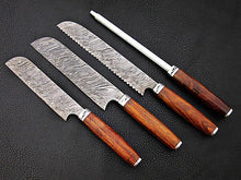 Load image into Gallery viewer, HS-207 Custom Handmade Damascus KItchen-Chef Knives Set Lot Of 4 Pecs With wood Handle
